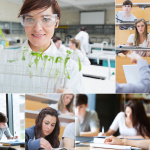 Collage of teacher and students at the university